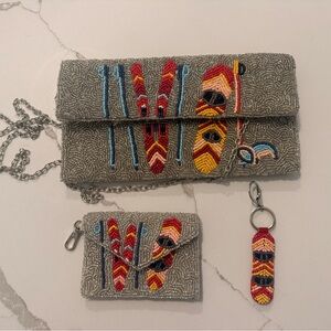 Rachel Zoe Beaded Gray Clutch and Card Holder Set